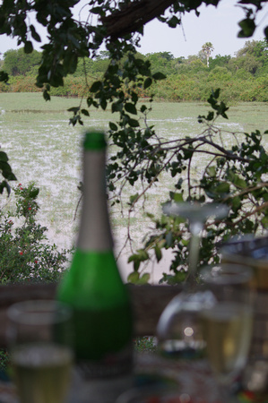 A bottle of champagne at the lakeside hide overlooking the hippo pool.